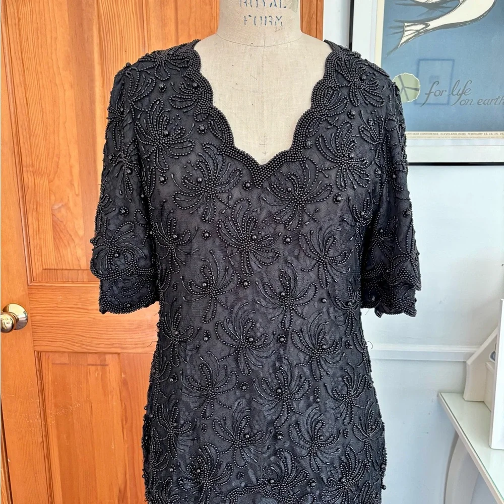 VINTAGE 1990’s Laurence Kazar Black Beaded Lace Dress! - Picture 5 of 9